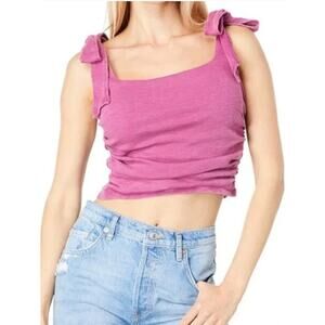 Free People Boulevard Tank in Magenta sz S Adjustable Tie Straps Ruched at Sides